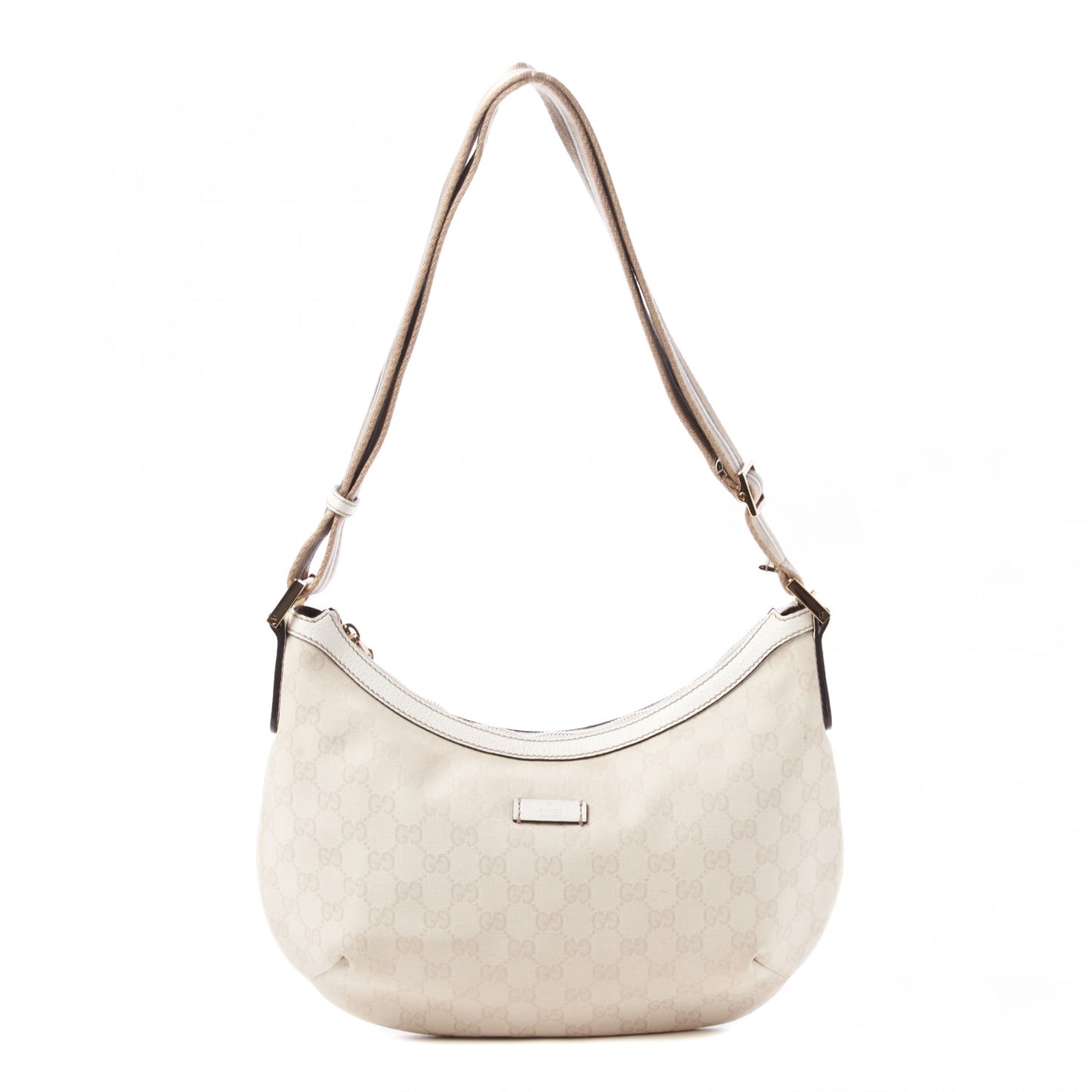 Monogram Web Medium Half Moon Hobo White