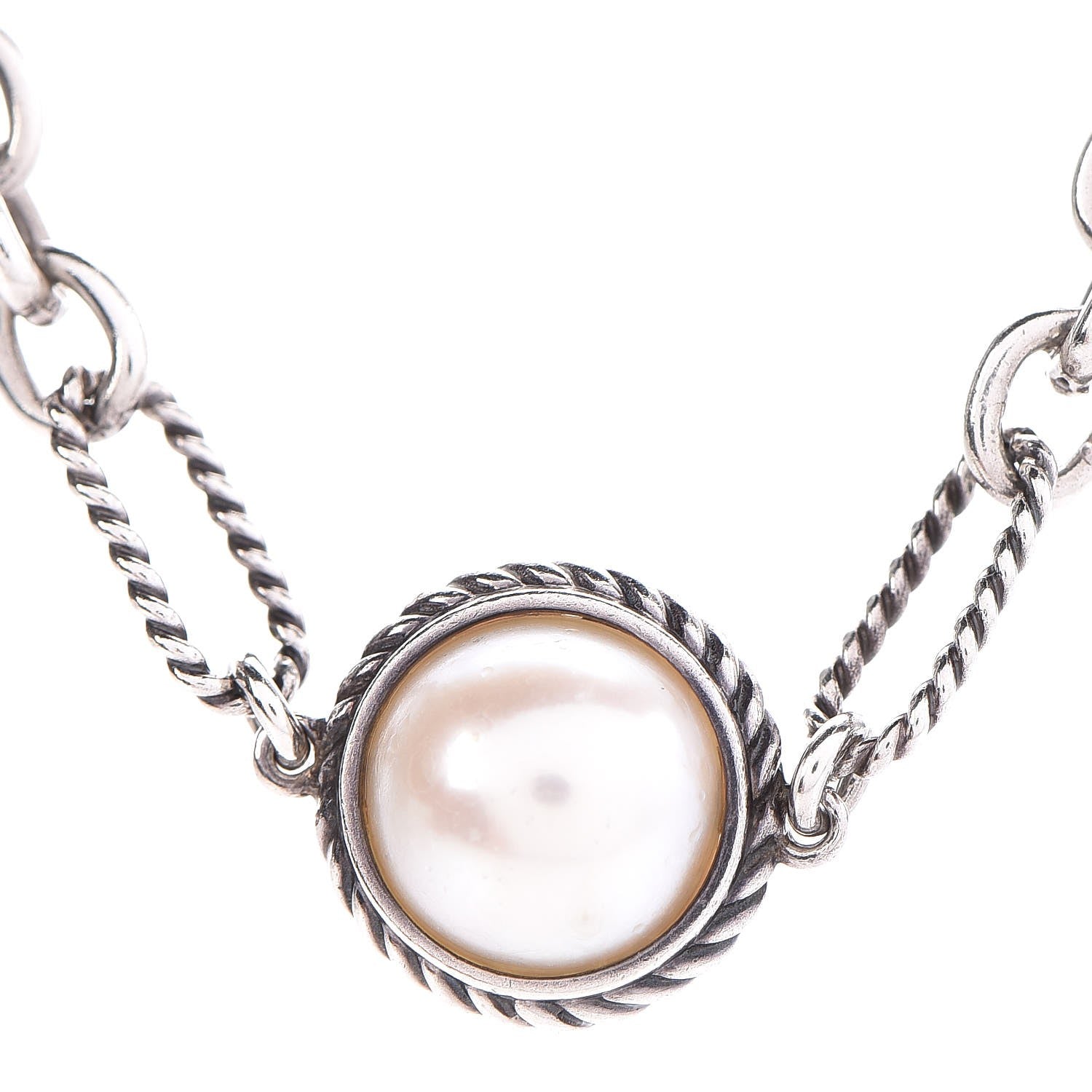 David Yurman Sterling Silver Pearl Cable Figaro Chain Necklace 4 of 6