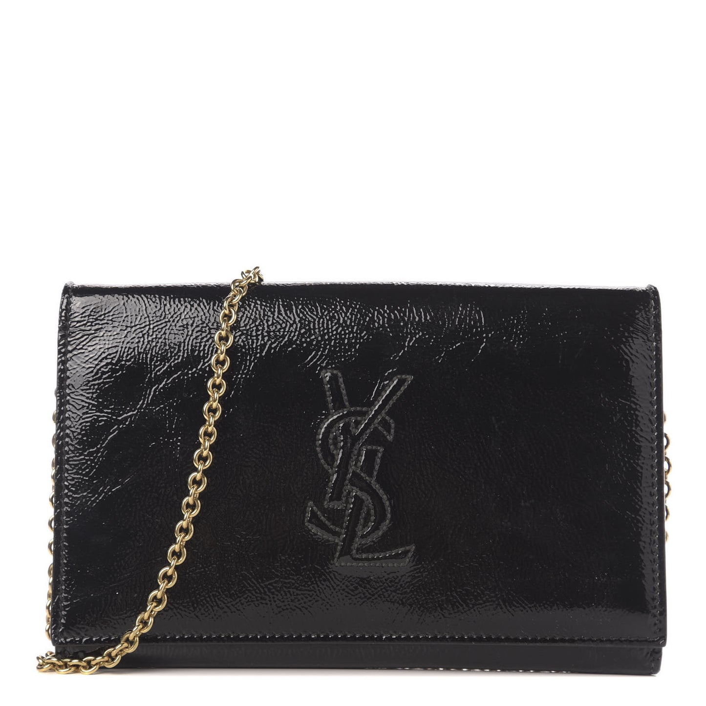 Textured Patent Belle de Jour Chain Clutch Black