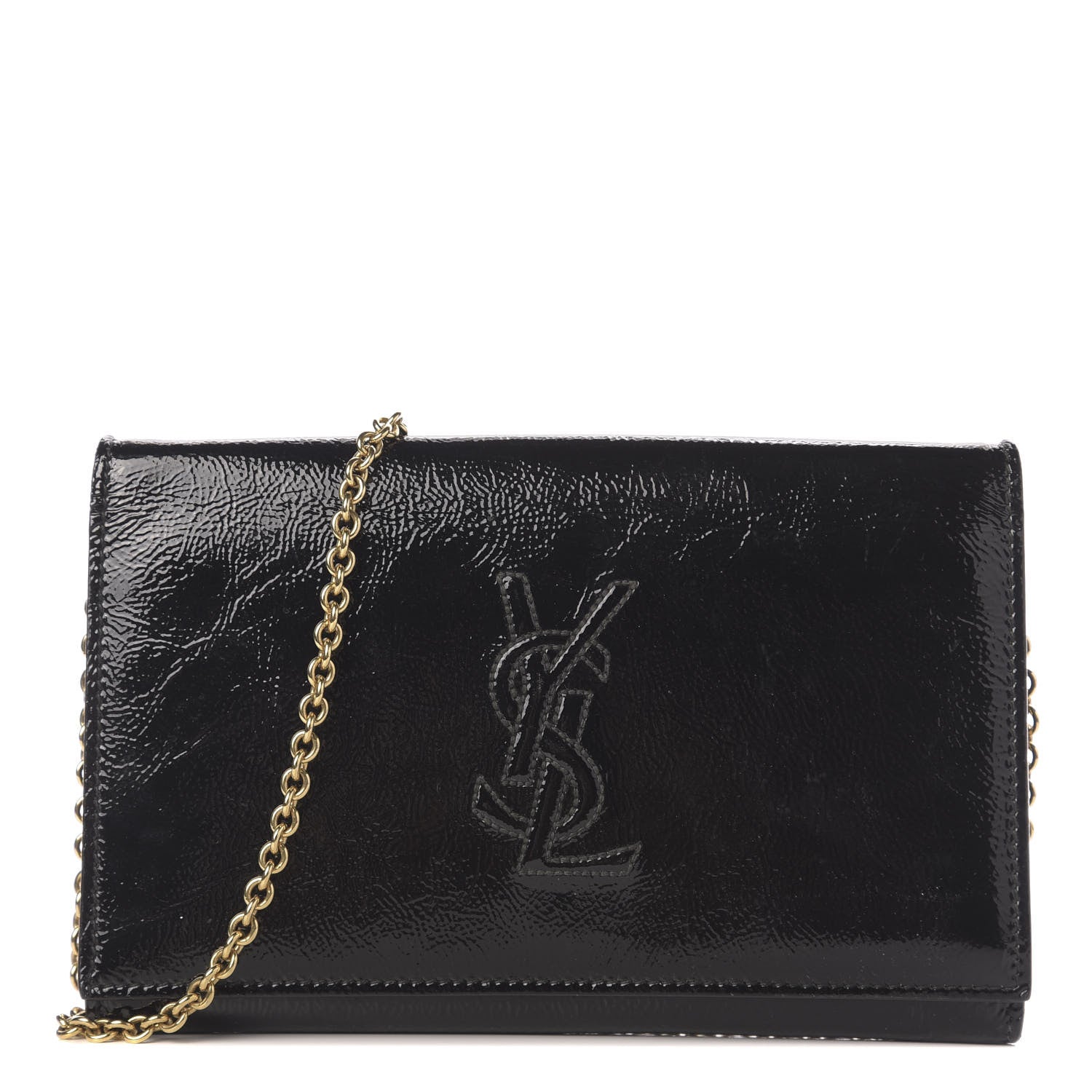 Saint Laurent Textured Patent Belle de Jour Chain Clutch Black 1 of 12