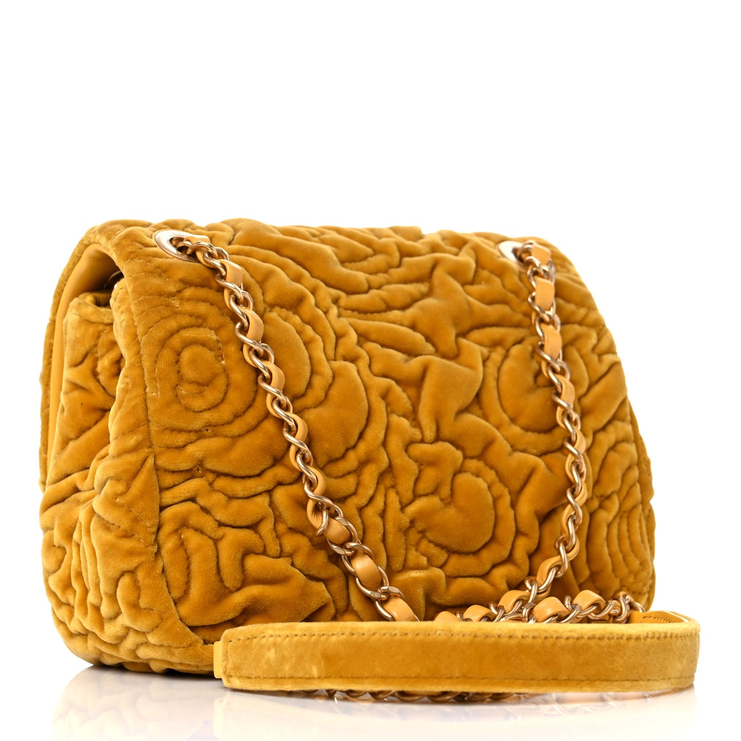 Velvet Camellia Embossed Mini Square Flap Yellow