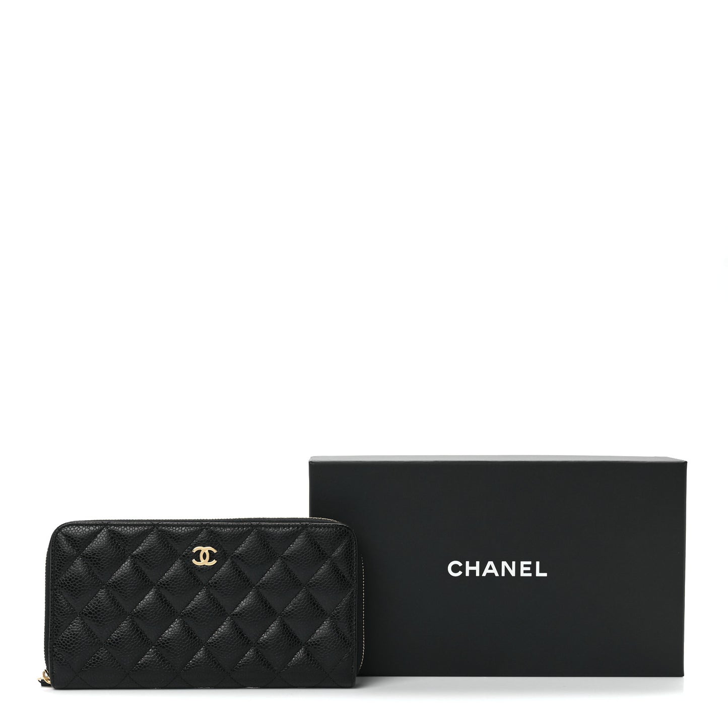 Caviar Quilted Large Gusset Zip Around Wallet Black
