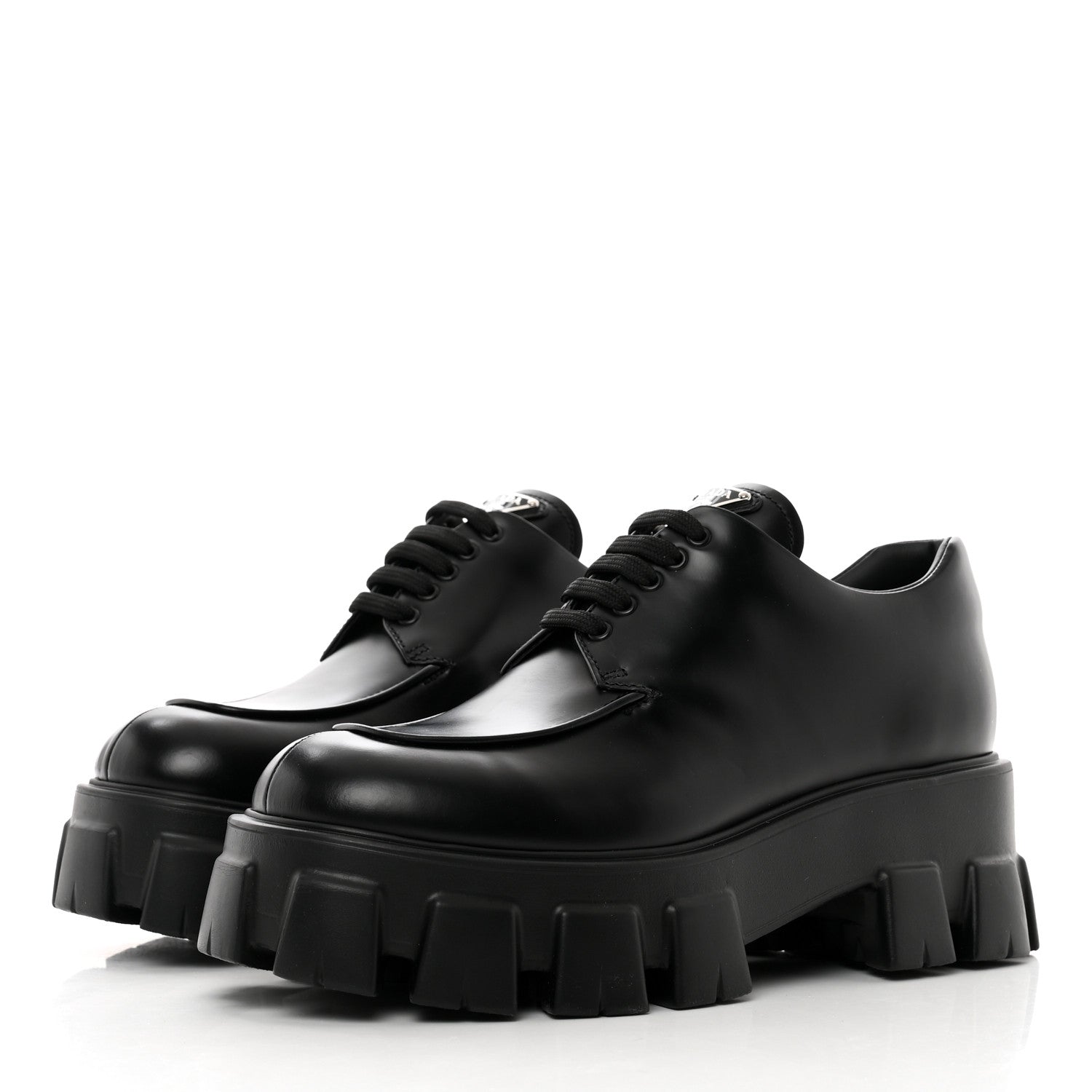 Prada Spazzolato Rois Monolith 55mm Derby Loafers 39 Black 3 of 8
