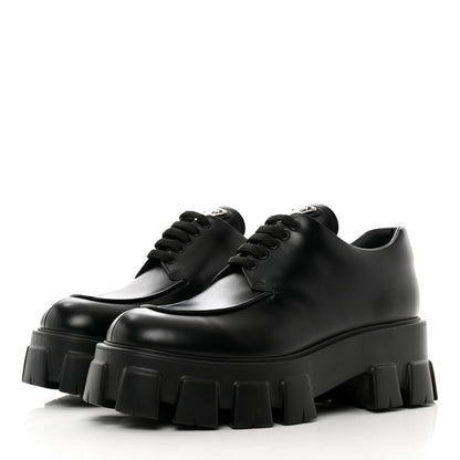 Prada Spazzolato Rois Monolith 55mm Derby Loafers 39 Black 3 of 8