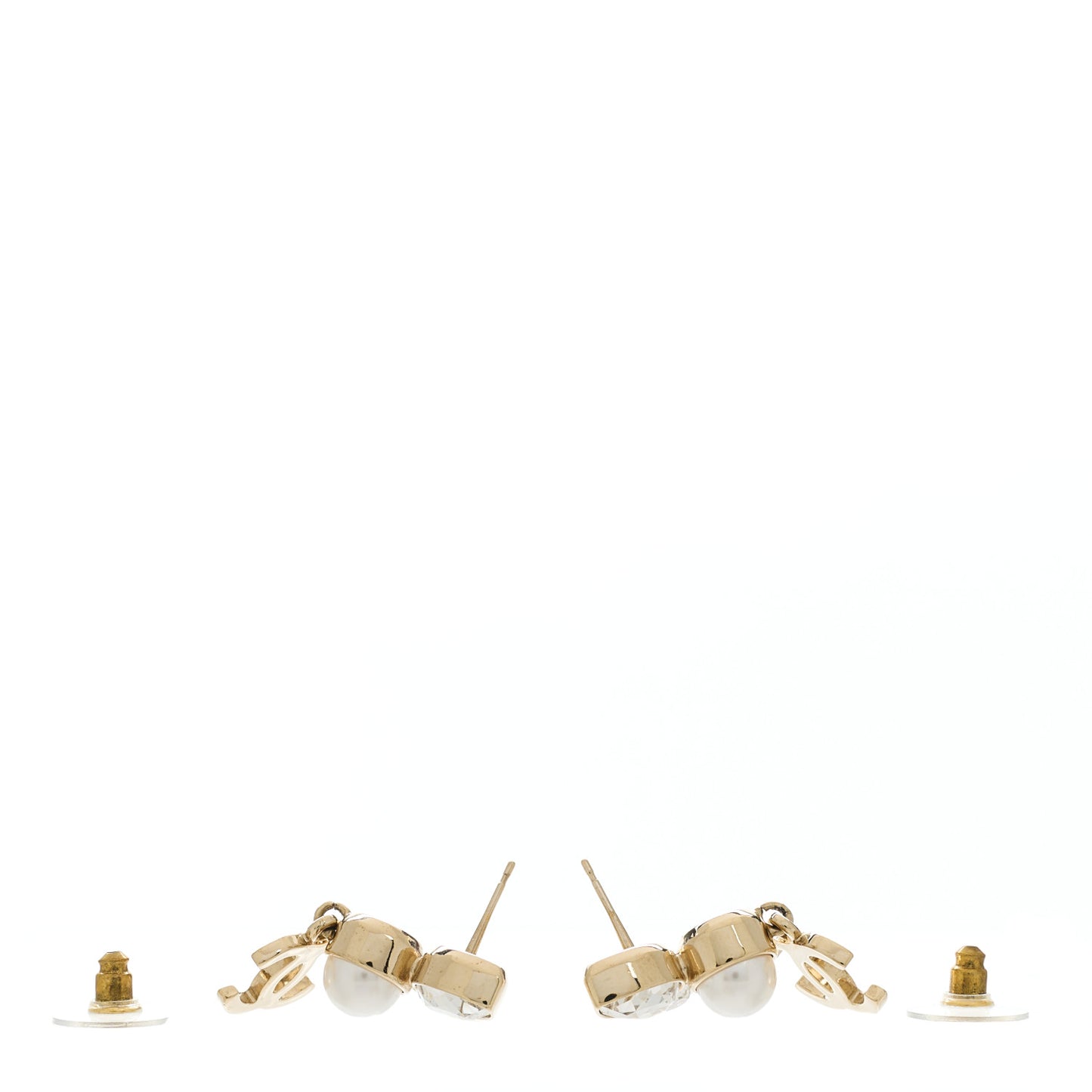 Pearl Crystal CC Drop Earrings Gold