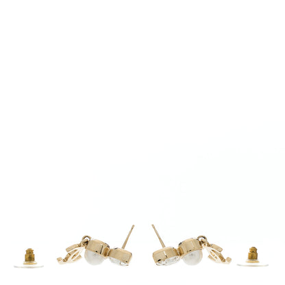 Chanel Pearl Crystal CC Drop Earrings Gold 3 of 4