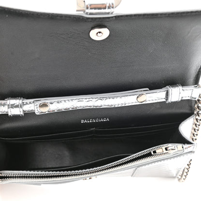 Balenciaga Metallic Calfskin Crocodile Embossed Hourglass Chain Bag Silver 5 of 9