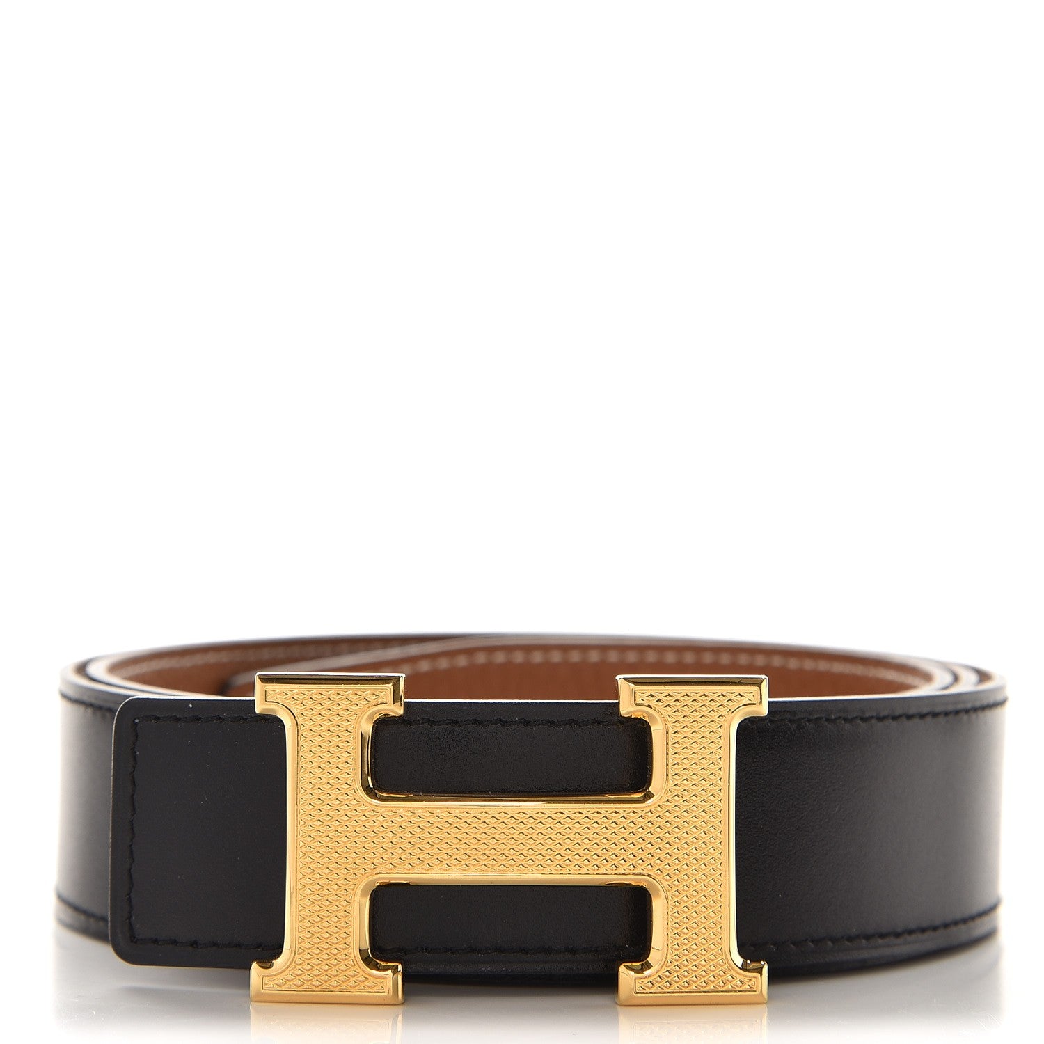Hermes Box Togo 32mm Guilloche H Belt 90 Black Gold 1 of 8