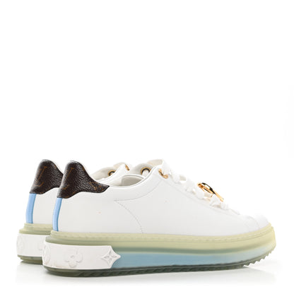 Louis Vuitton Lambskin Monogram Time Out Sneakers 37.5 White Light Blue 4 of 10