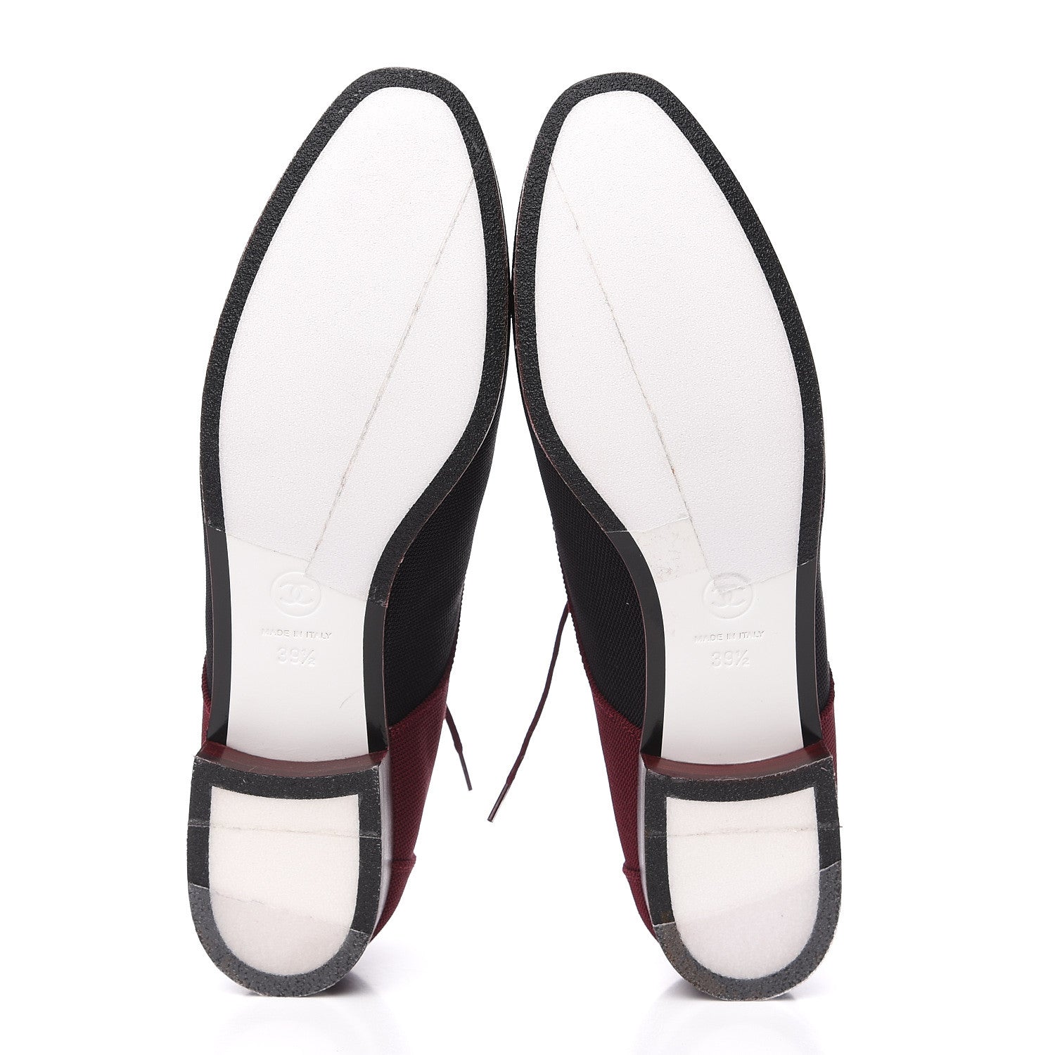 Chanel Fabric Lace Up CC Oxfords 39.5 Burgundy Black 6 of 8