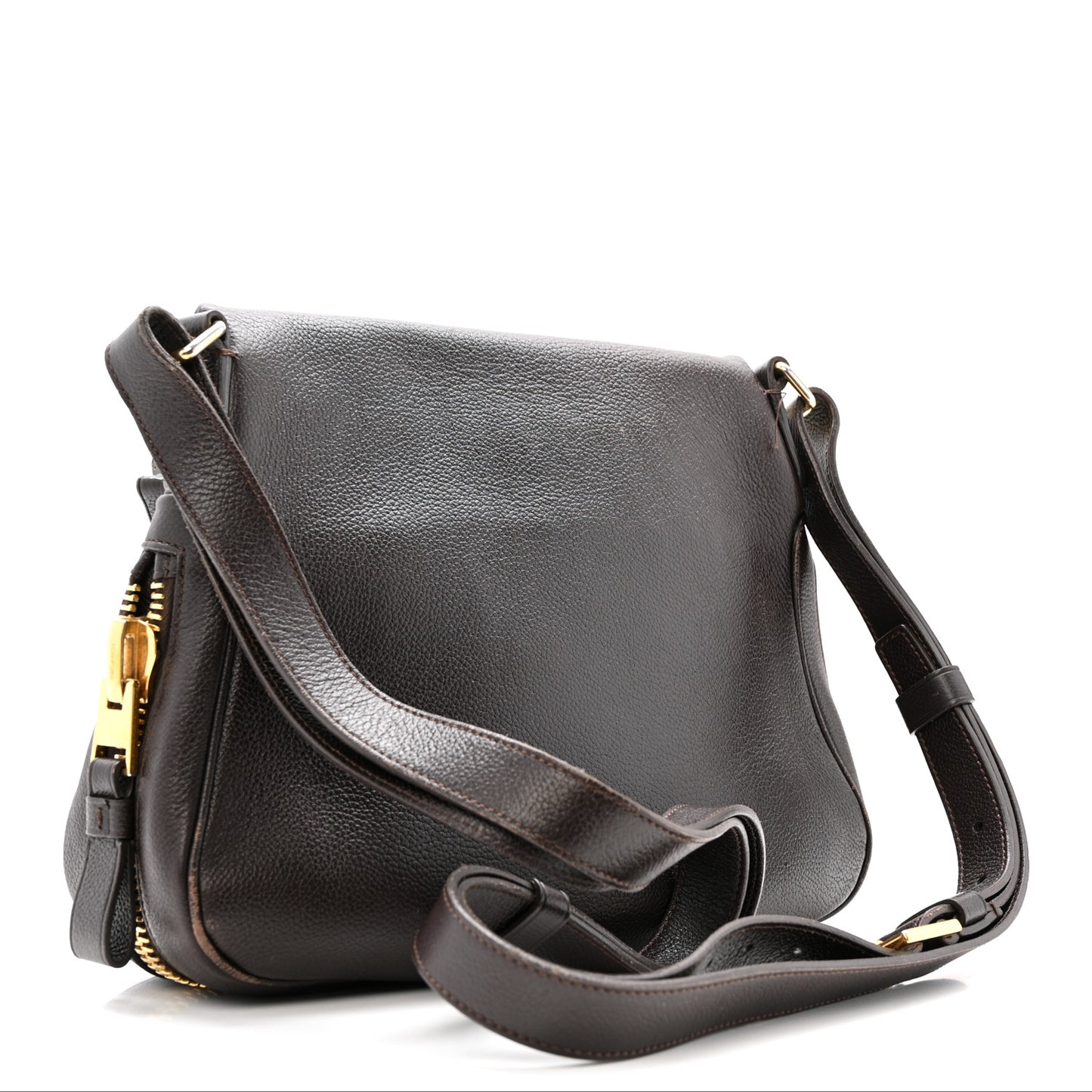 Grained Calfskin Medium Jennifer Crossbody Bag Brown