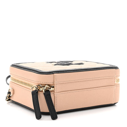 Chanel Caviar Quilted Small CC Filigree Vanity Case Beige Black 4 of 10