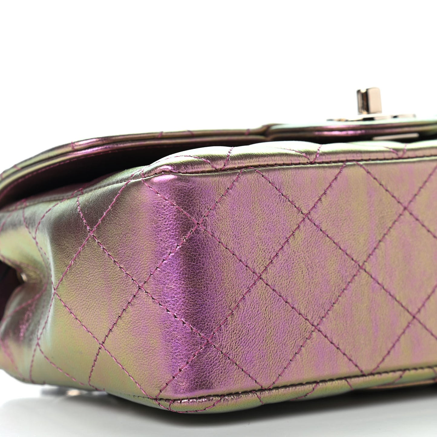 Iridescent Lambskin Quilted Mini Rectangular Flap Purple