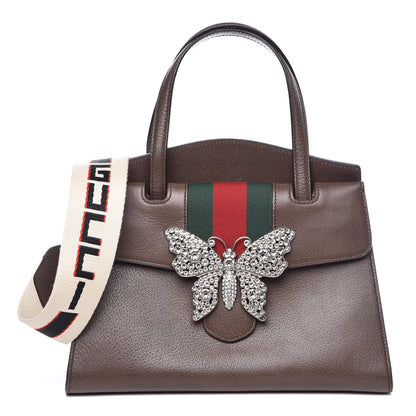 Gucci Textured Calfskin Web Crystal Butterfly Stripe Medium Totem Top Handle Bag New Acero 1 of 14