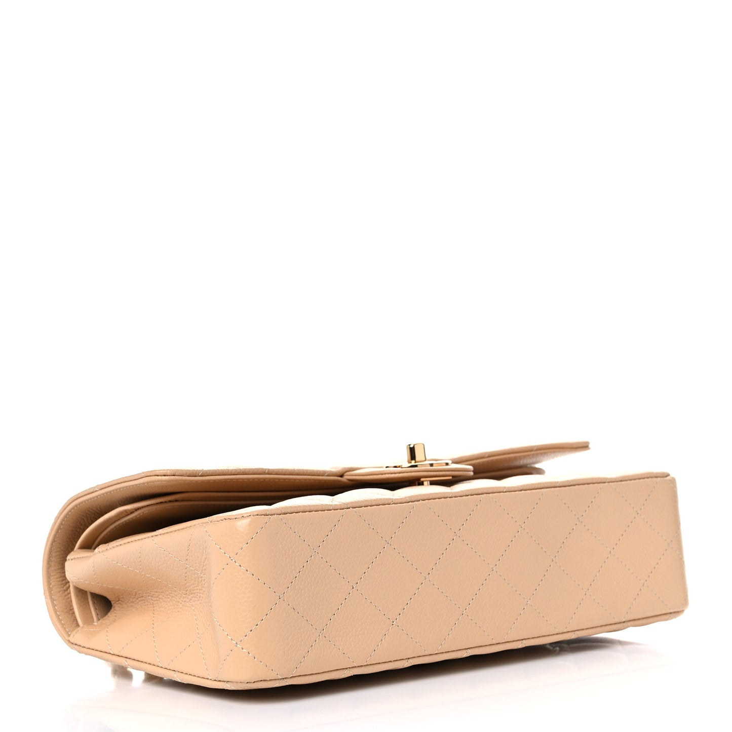 Caviar Quilted Medium Double Flap Beige