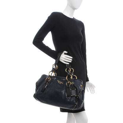 Prada Nappa Studded Aviator Shopping Tote Blue 2 of 10