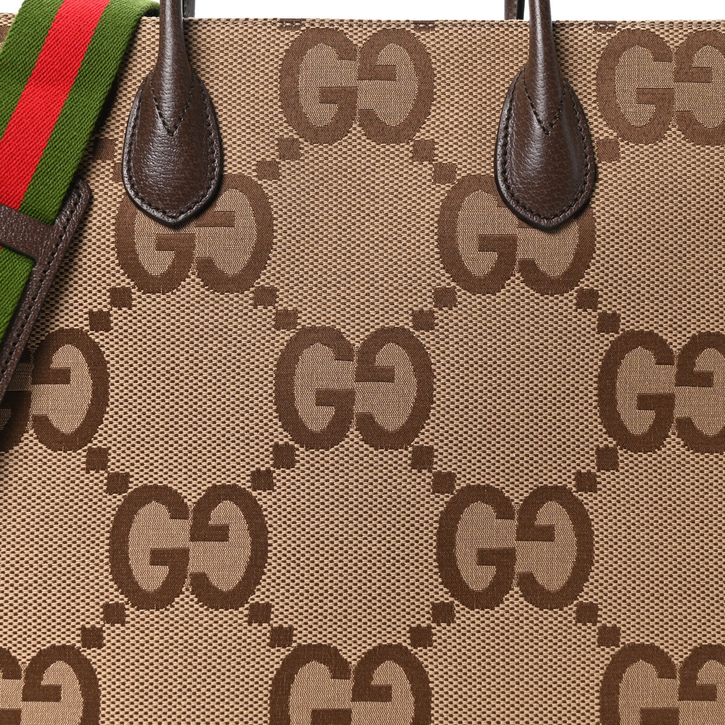 Monogram Jumbo GG Textured Dollar Calfskin Web Tote Bag Camel Ebony New Acero