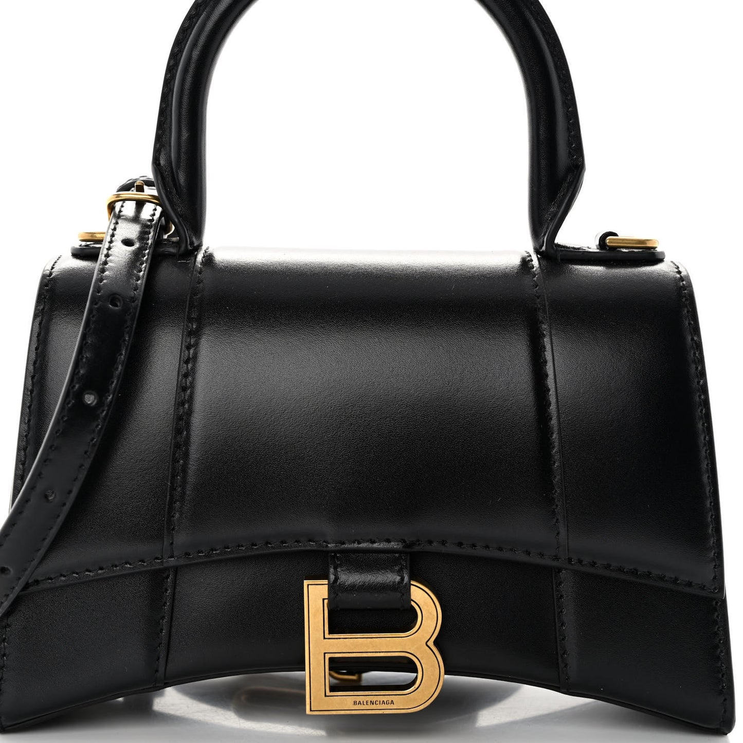 Shiny Box Calfskin Hourglass Top Handle Bag XS Black