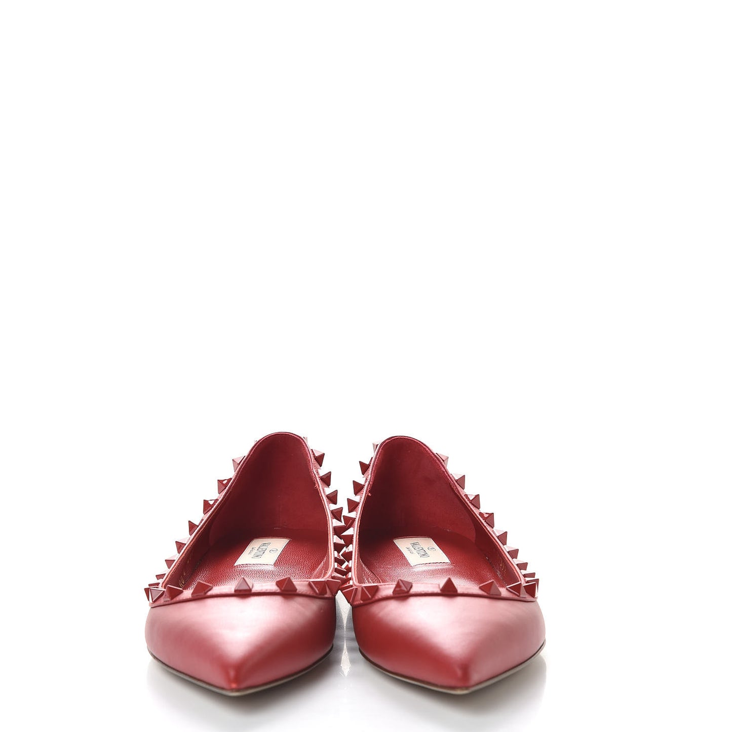 Calfskin Lacquered Monochrome Rockstud Ballerina Flats 39.5 Rosso Valentino