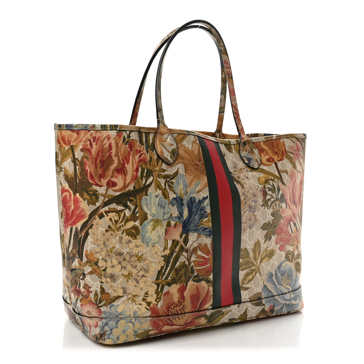 Gucci GG Supreme Monogram Water Flora Web Large Ophidia Tote Beige White Multicolor 4 of 13