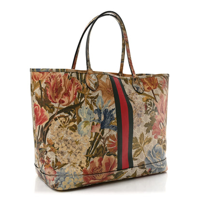 Gucci GG Supreme Monogram Water Flora Web Large Ophidia Tote Beige White Multicolor 4 of 13