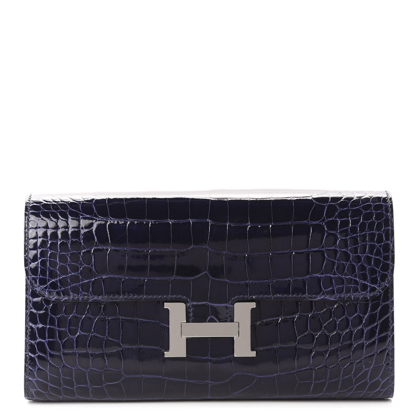 Shiny Alligator Constance Long Wallet Bleu Encre