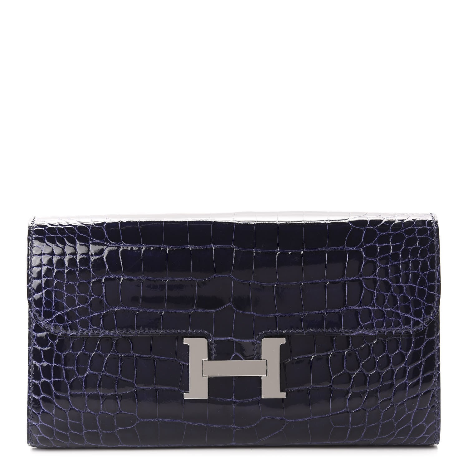 Hermes Shiny Alligator Constance Long Wallet Bleu Encre 1 of 7