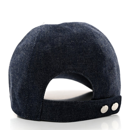 Hermes Cotton Denim Embroidered Davis Emile Hat 58 Indigo 6 of 9