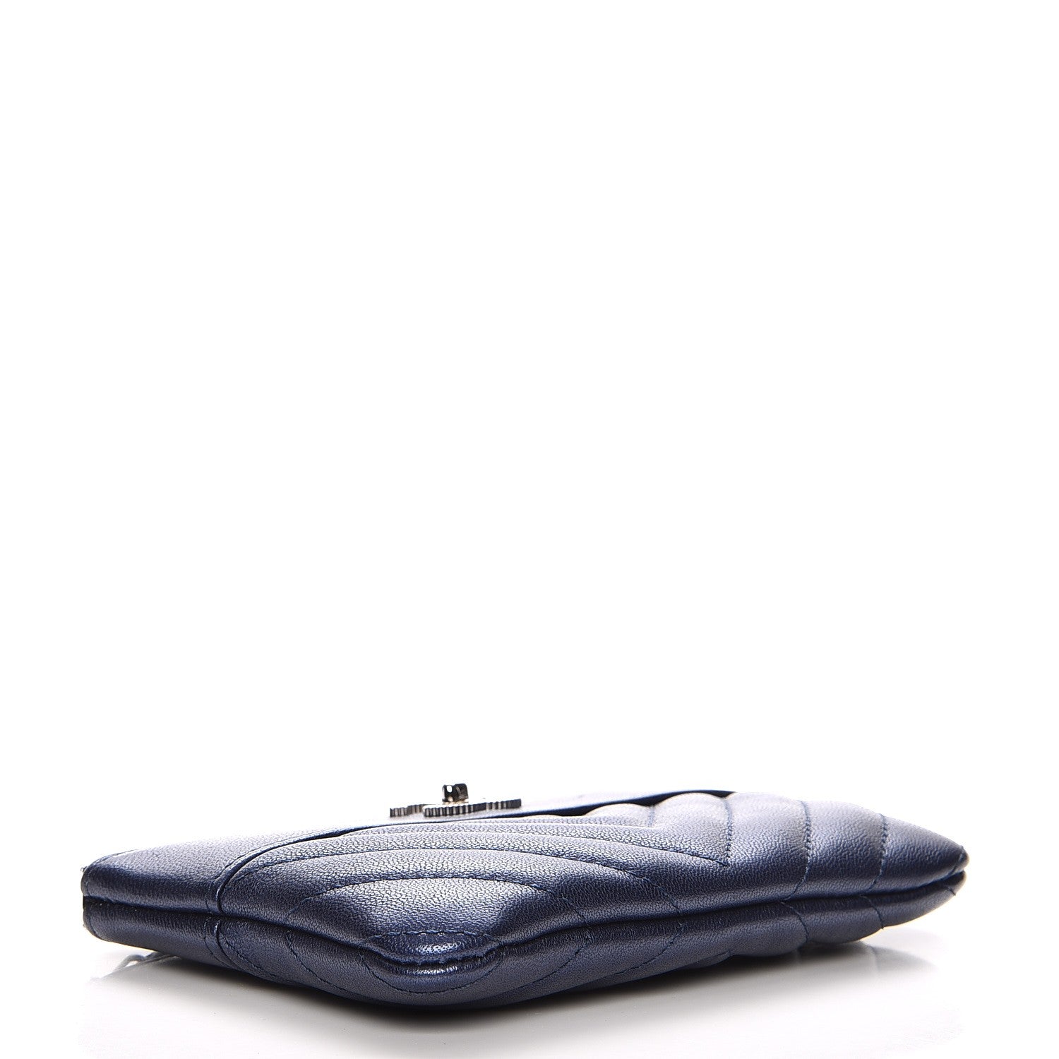 Chanel Metallic Sheepskin Chevron Quilted Small Vintage Mademoiselle Cosmetic Case Navy 4 of 8