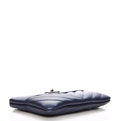 Chanel Metallic Sheepskin Chevron Quilted Small Vintage Mademoiselle Cosmetic Case Navy 4 of 8