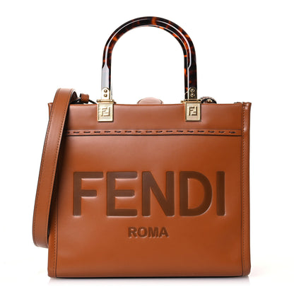 Fendi Vitello King Plexiglass Logo Embossed Small Fendi Sunshine Shopper Tote Cuoio 1 of 11