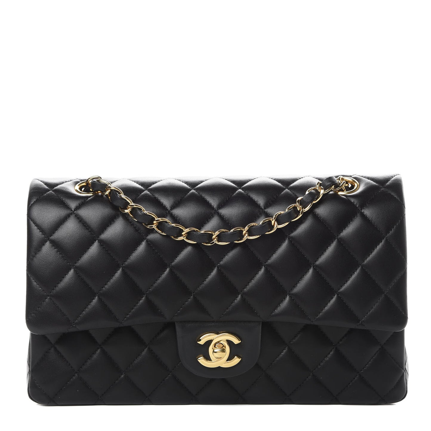 Lambskin Quilted Medium Double Flap Black