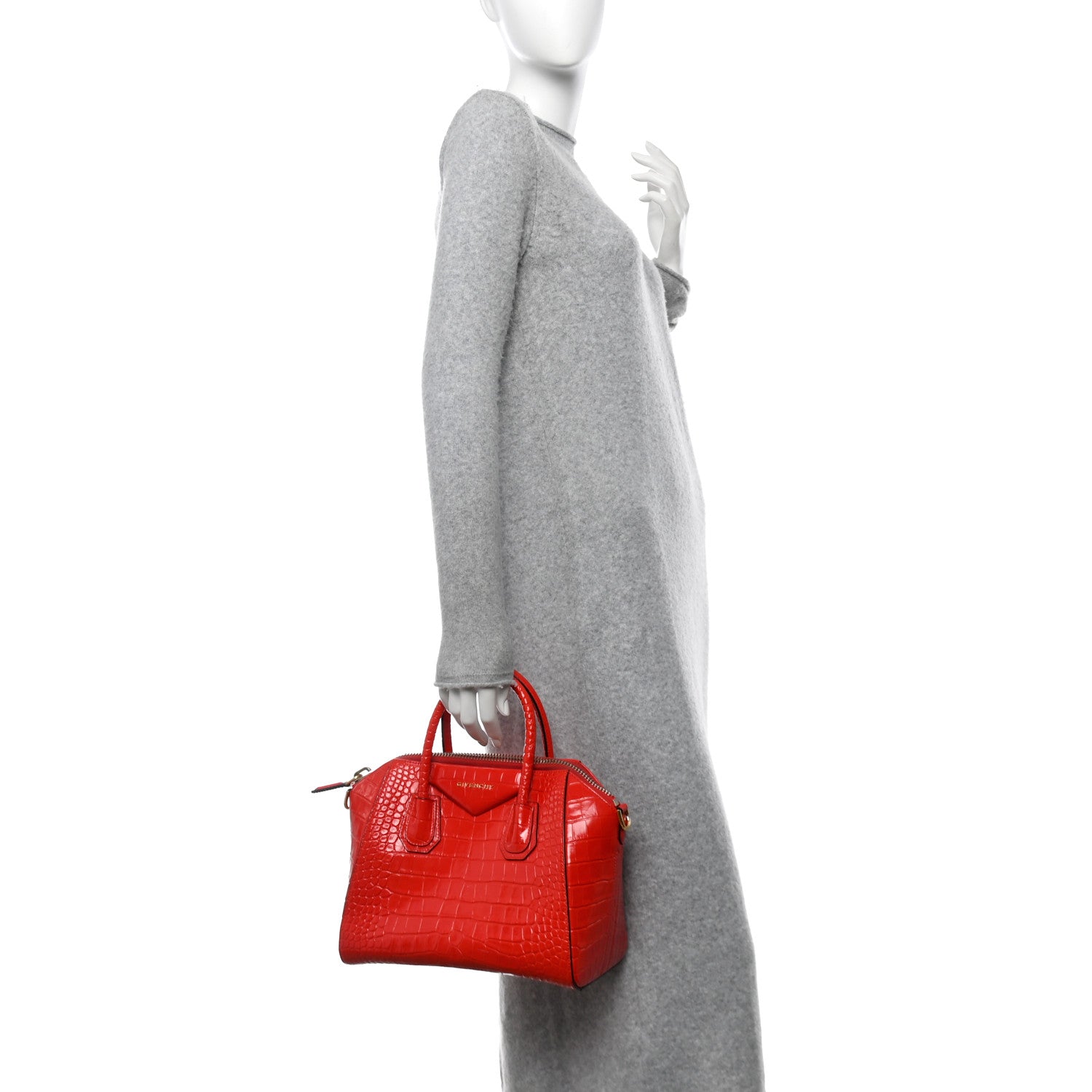 Givenchy Calfskin Crocodile Embossed Small Antigona Red 2 of 16