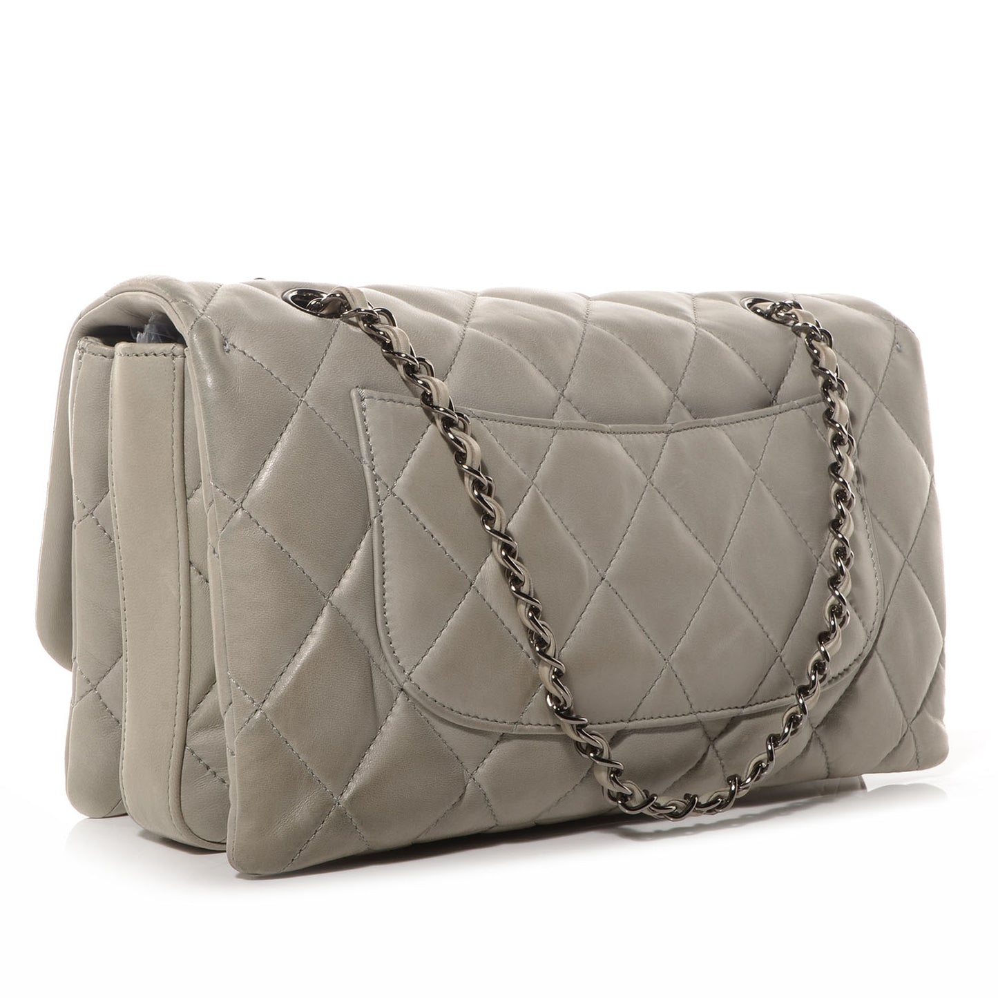 Lambskin Quilted 3 Large Flap Grey