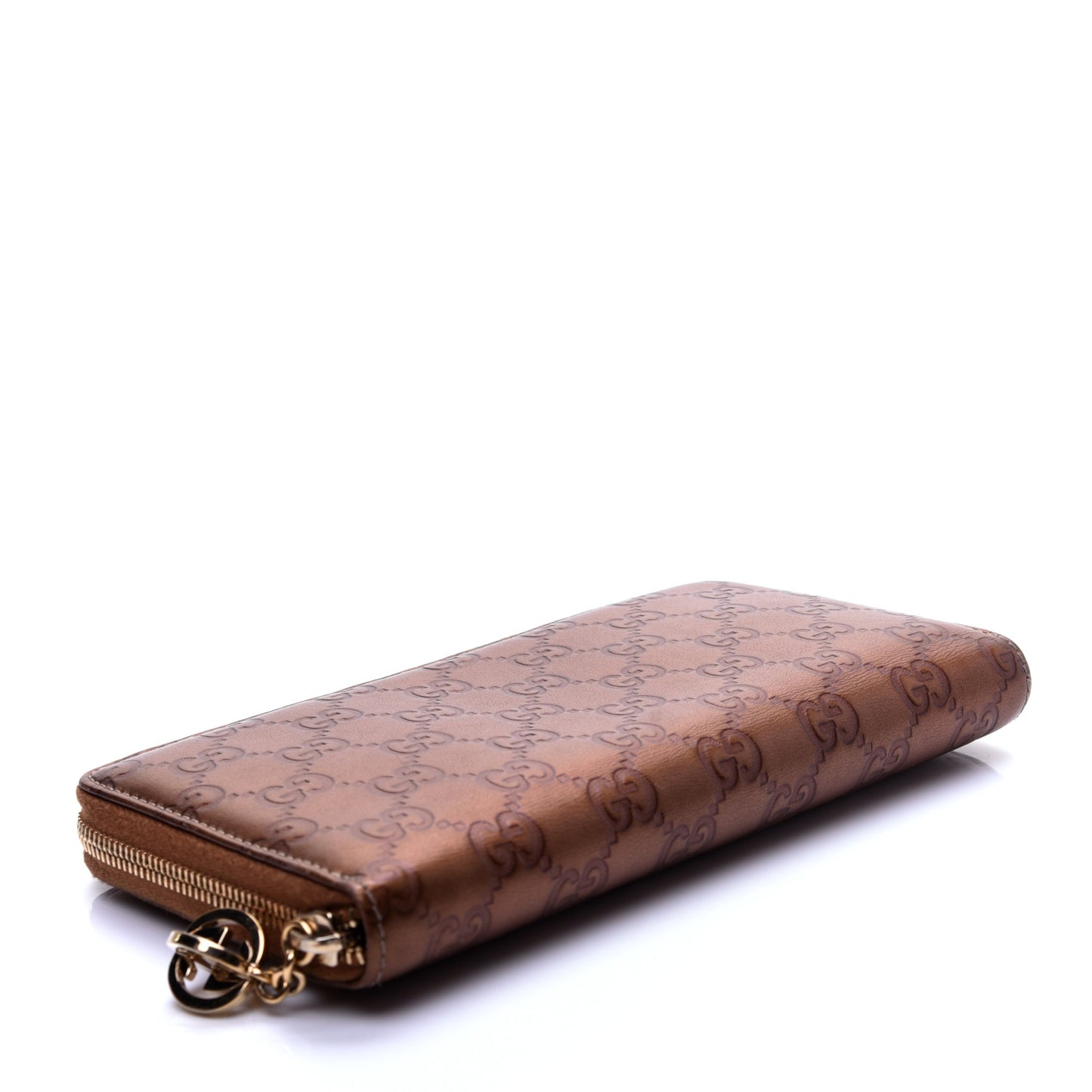 Metallic Guccissima Twins Zip Around Organizer Wallet Bronze