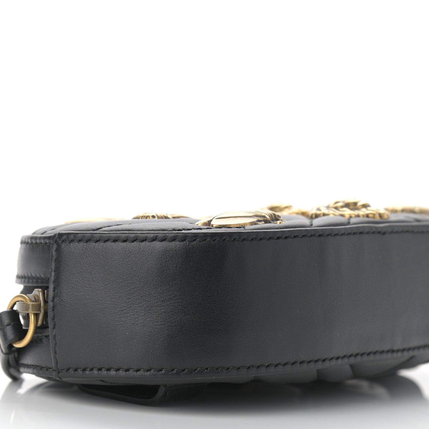 Gucci Calfskin Matelasse Animal Studs GG Marmont Belt Bag 65 26 Black 9 of 10