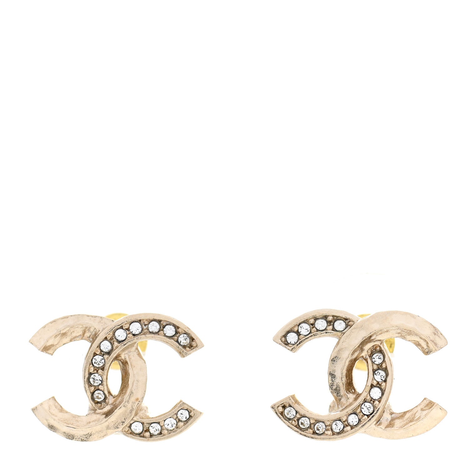 Chanel Textured Metal Crystal CC Earrings Gold 1 of 5