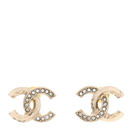 Chanel Textured Metal Crystal CC Earrings Gold 1 of 5