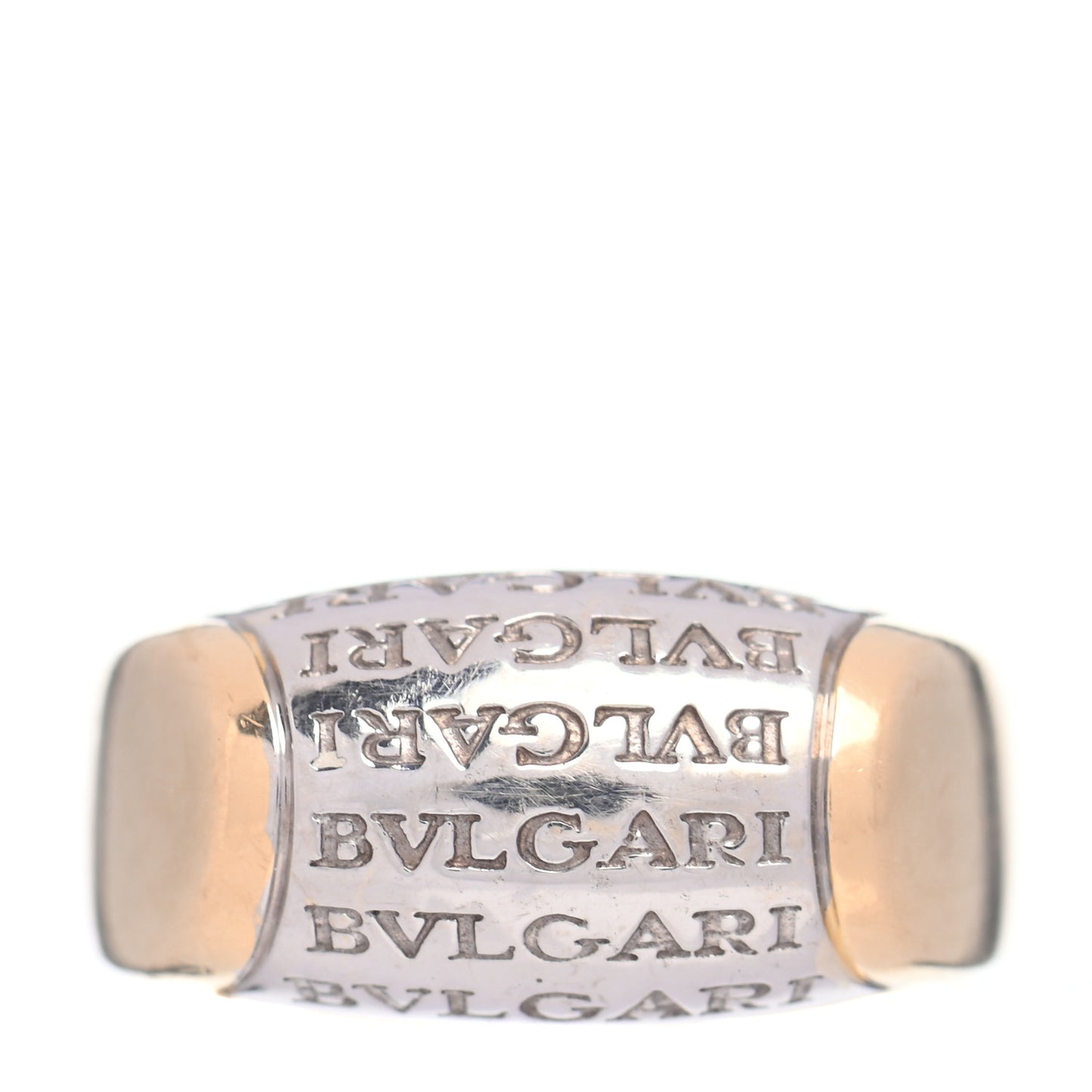 18K White Yellow Gold Tronchetto Logo Ring 50 5.25