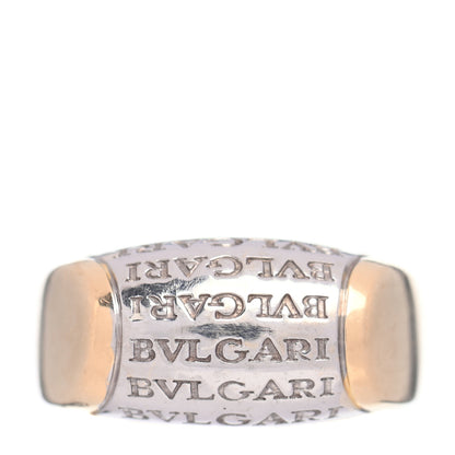 Bulgari 18K White Yellow Gold Tronchetto Logo Ring 50 5.25 1 of 5