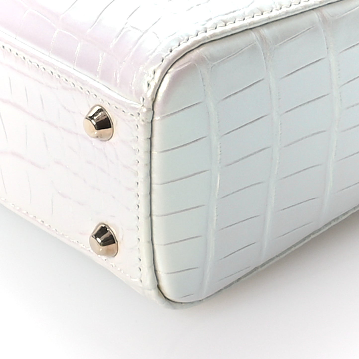 Metallic Alligator Mini Lady Dior White