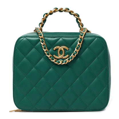 Chanel Lambskin Quilted Top Handle Vanity Case Green 1 of 8