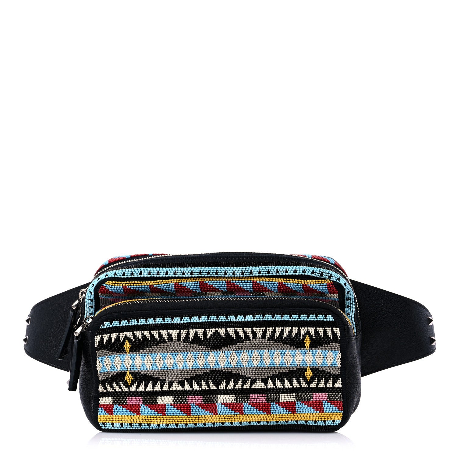 Valentino Garavani Pebbled Calfskin Beaded Rockstud Belt Bag Black 1 of 12