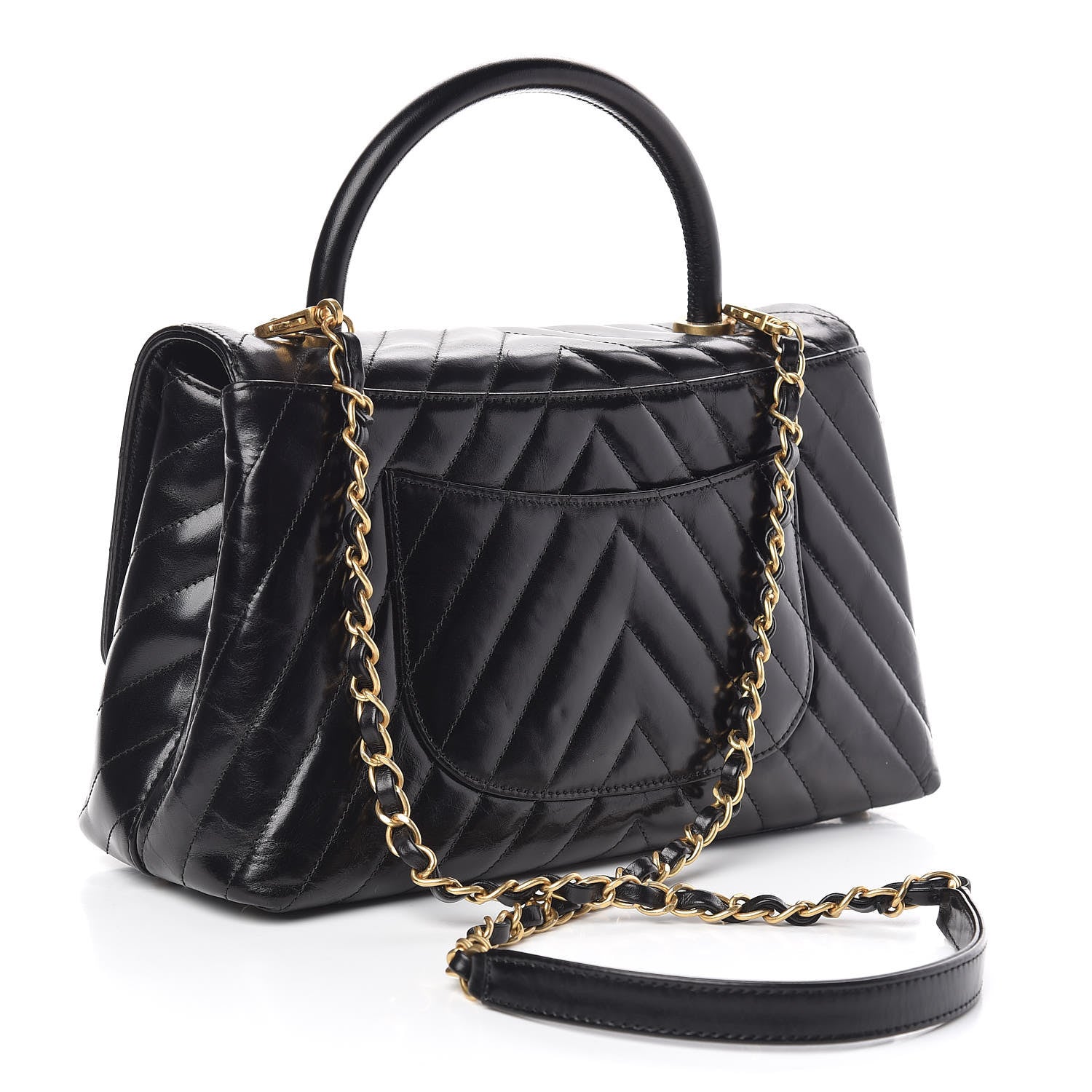 Chanel Calfskin Chevron Quilted Small Coco Handle Flap Black 3 of 11
