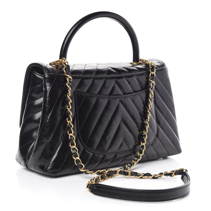 Chanel Calfskin Chevron Quilted Small Coco Handle Flap Black 3 of 11