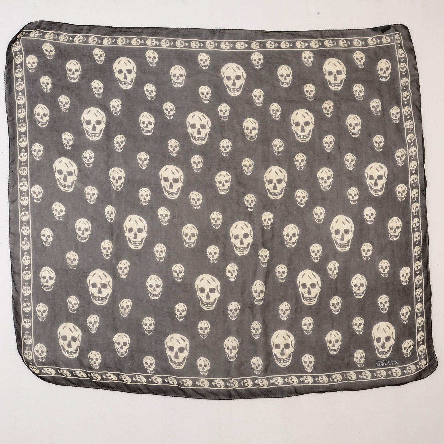 Silk Chiffon Skull Scarf Black Ivory