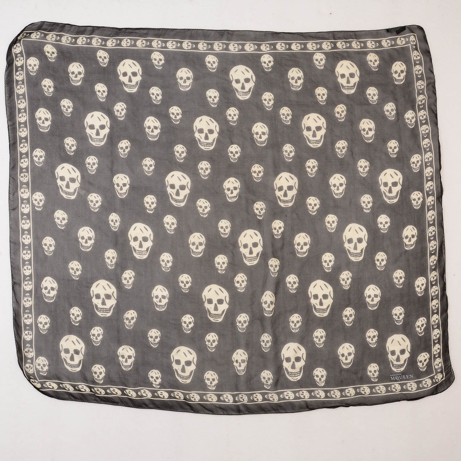 Alexander McQueen Silk Chiffon Skull Scarf Black Ivory 3 of 6
