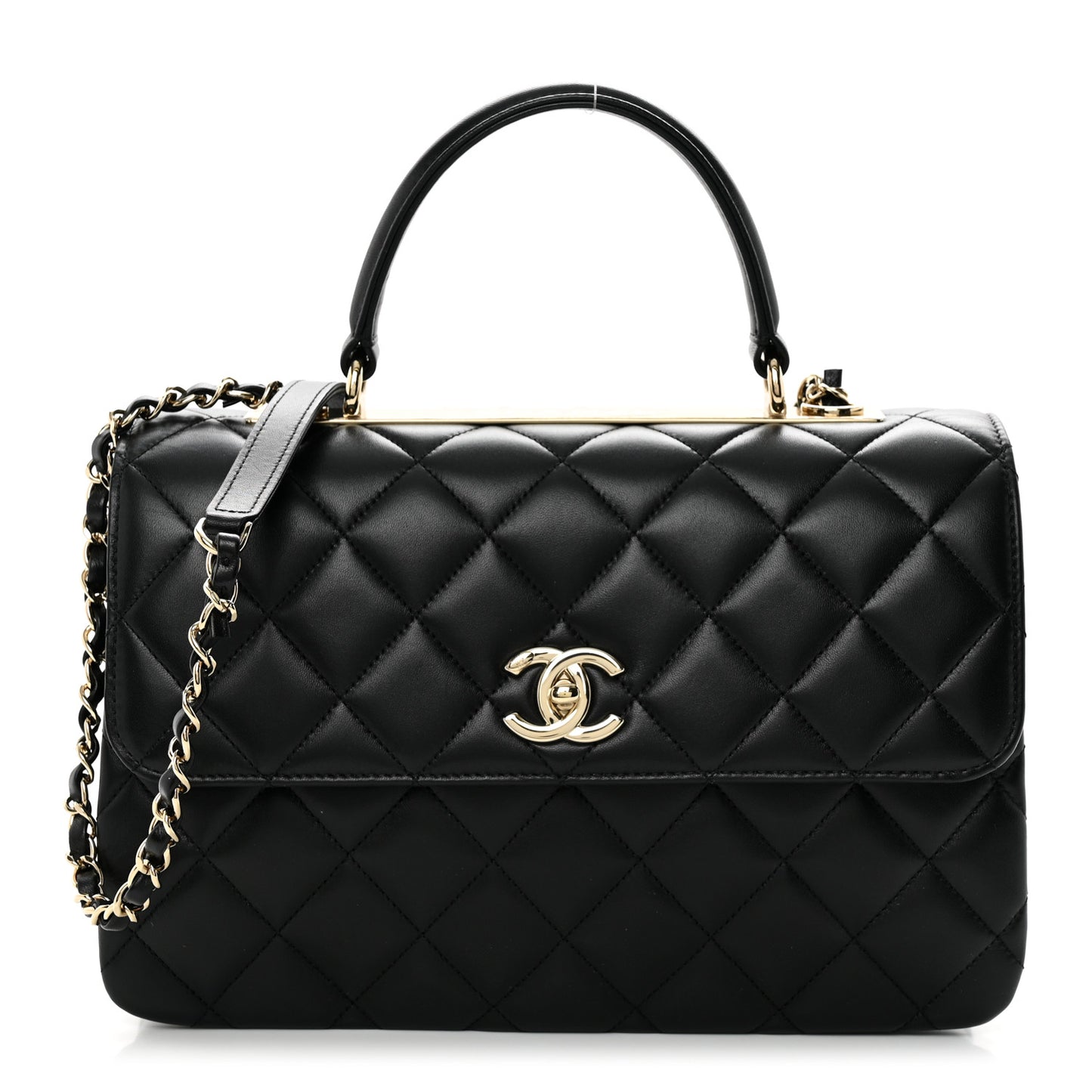 Lambskin Quilted Medium Trendy CC Flap Dual Handle Bag Black