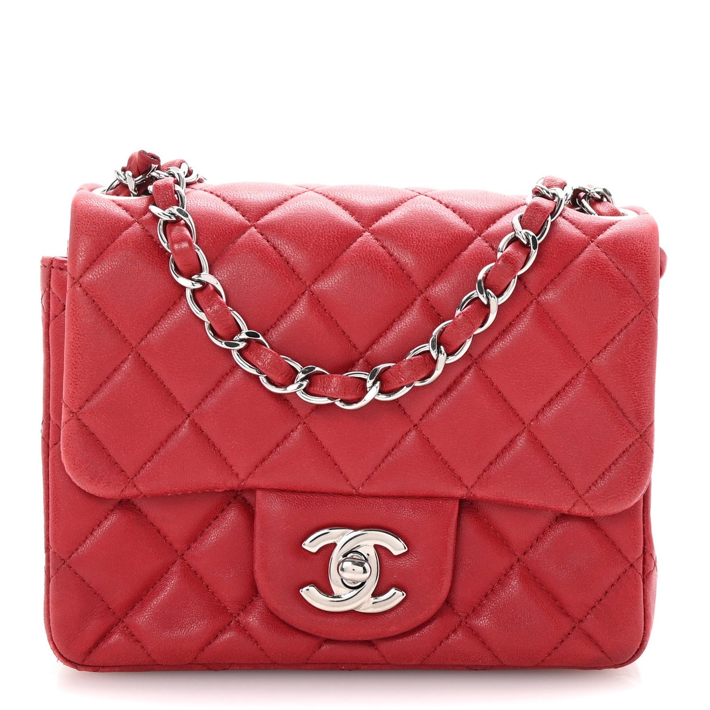 Lambskin Quilted Mini Square Flap Red