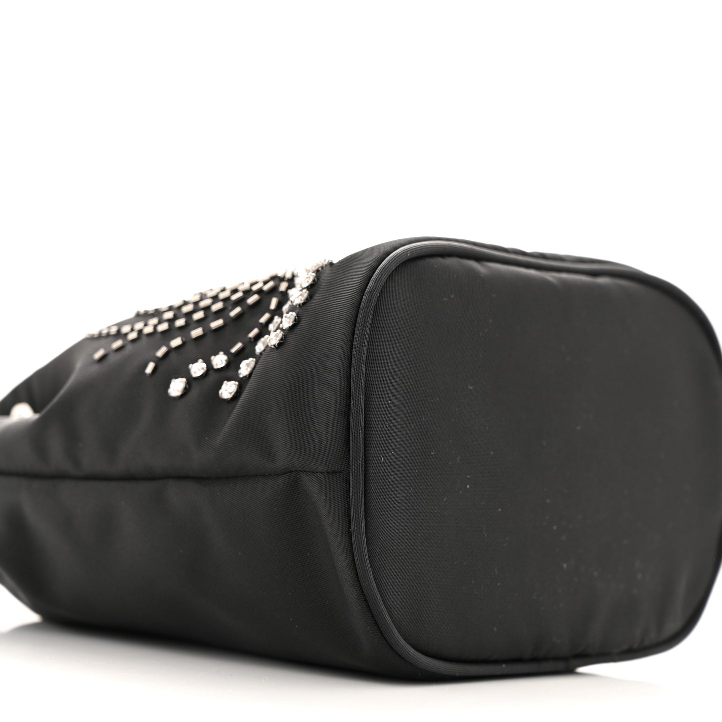 Tessuto Saffiano Ricamo Sequin Crystal Embellished Mini Re-Edition 1978 Bucket Bag Black